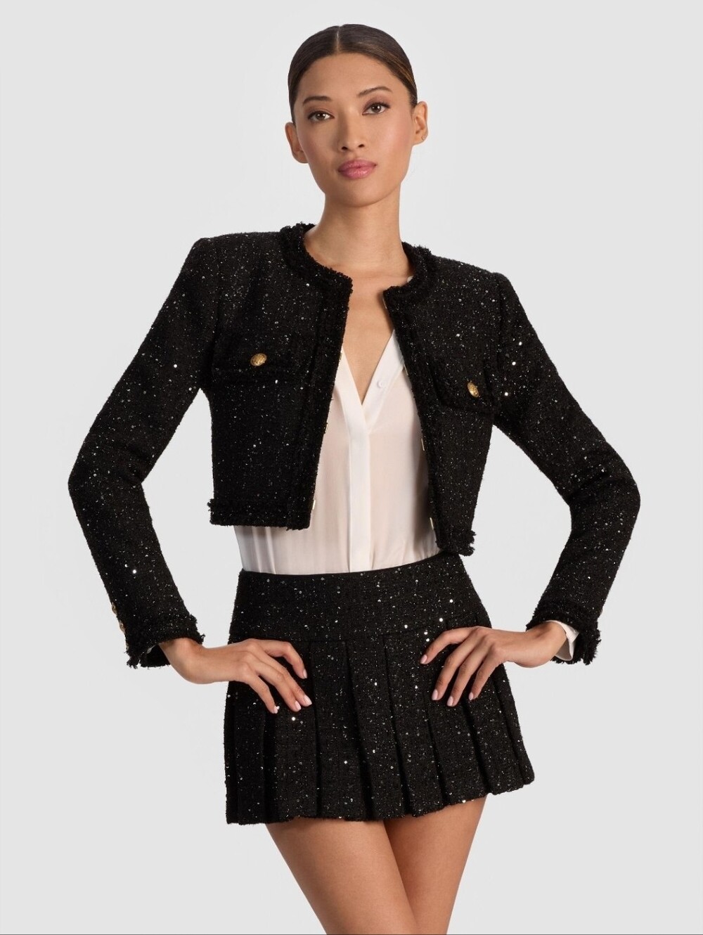 NWT Alice + Olivia Dumont Sequin Tweed Jacket Emilie Skort Set 6/8